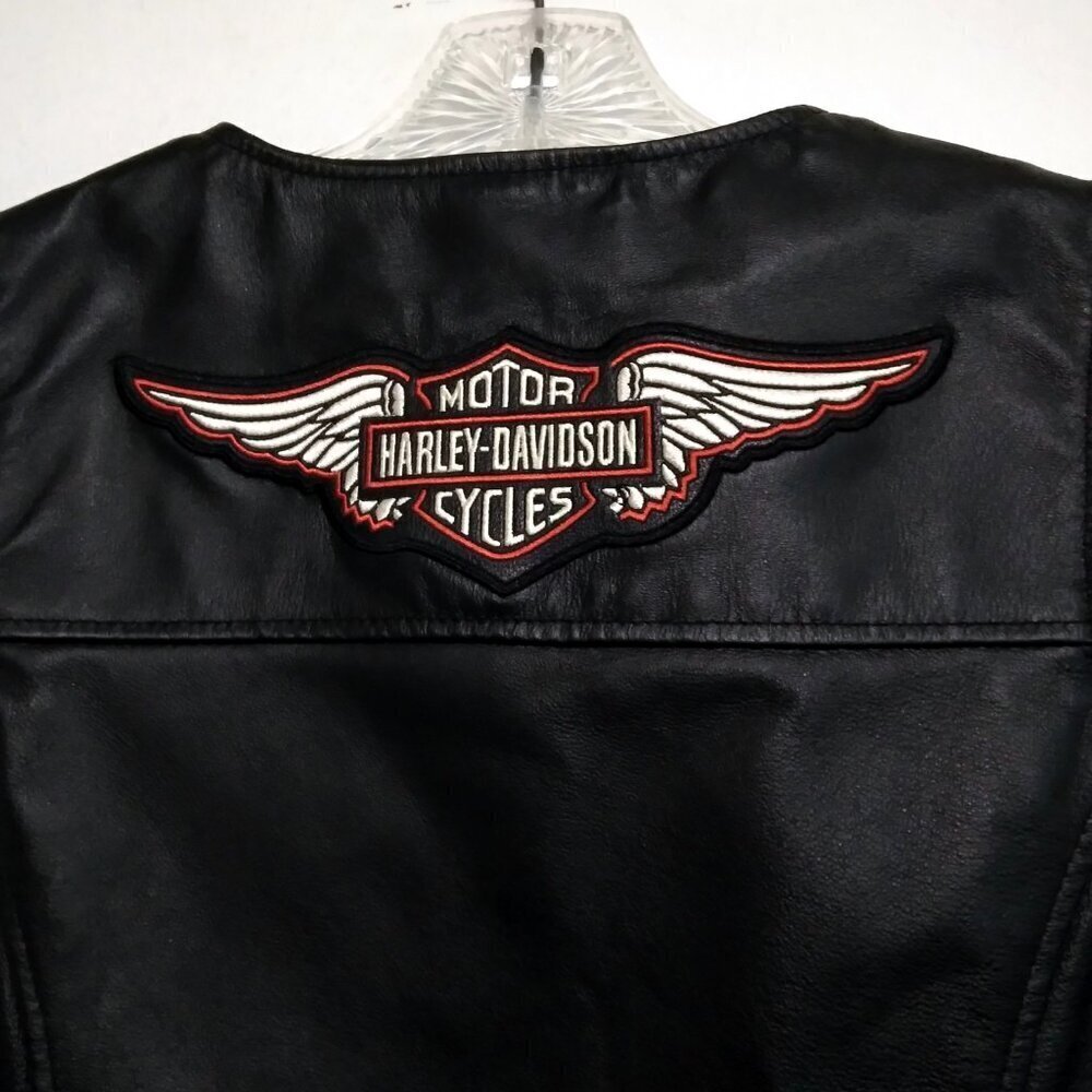 Women's Black Leather Classic Wing Signature Zip Up Moto Vest  As New Sz M - Picture 6 of 9